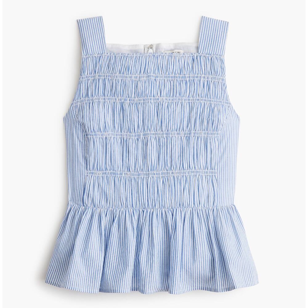 J.Crew Striped Smocked Top Cotton Blue White Coastal Preppy Nautical US 10 NWT